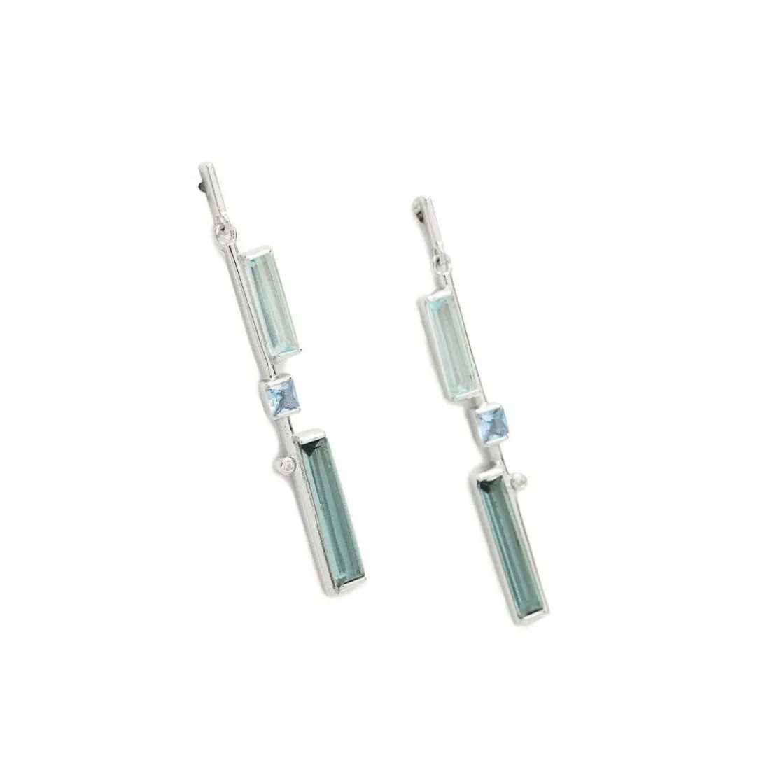Pendientes Largos | LINEARGENT Pendientes largos finos de plata con gemas en tonos fíos