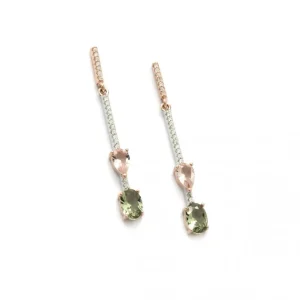 Pendientes Largos | LINEARGENT Pendientes largos finos de plata diseño móvil en rosa