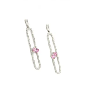 Pendientes Originales | Pendientes Largos | LINEARGENT Pendientes largos finos de plata diseño oval con gemas