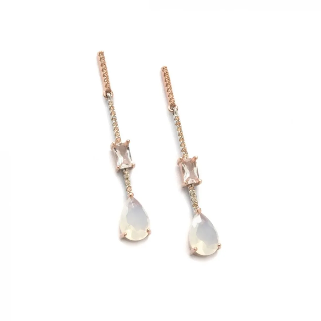 Pendientes Largos | LINEARGENT Pendientes largos finos de plata diseño palillo con circonitas en rosa