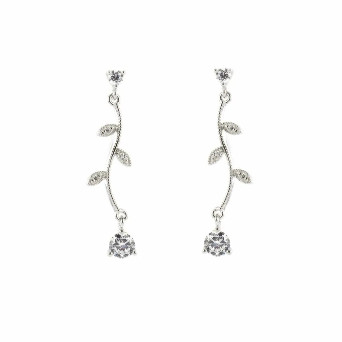 Pendientes Largos | LINEARGENT Pendientes largos finos diseño nature con circonita