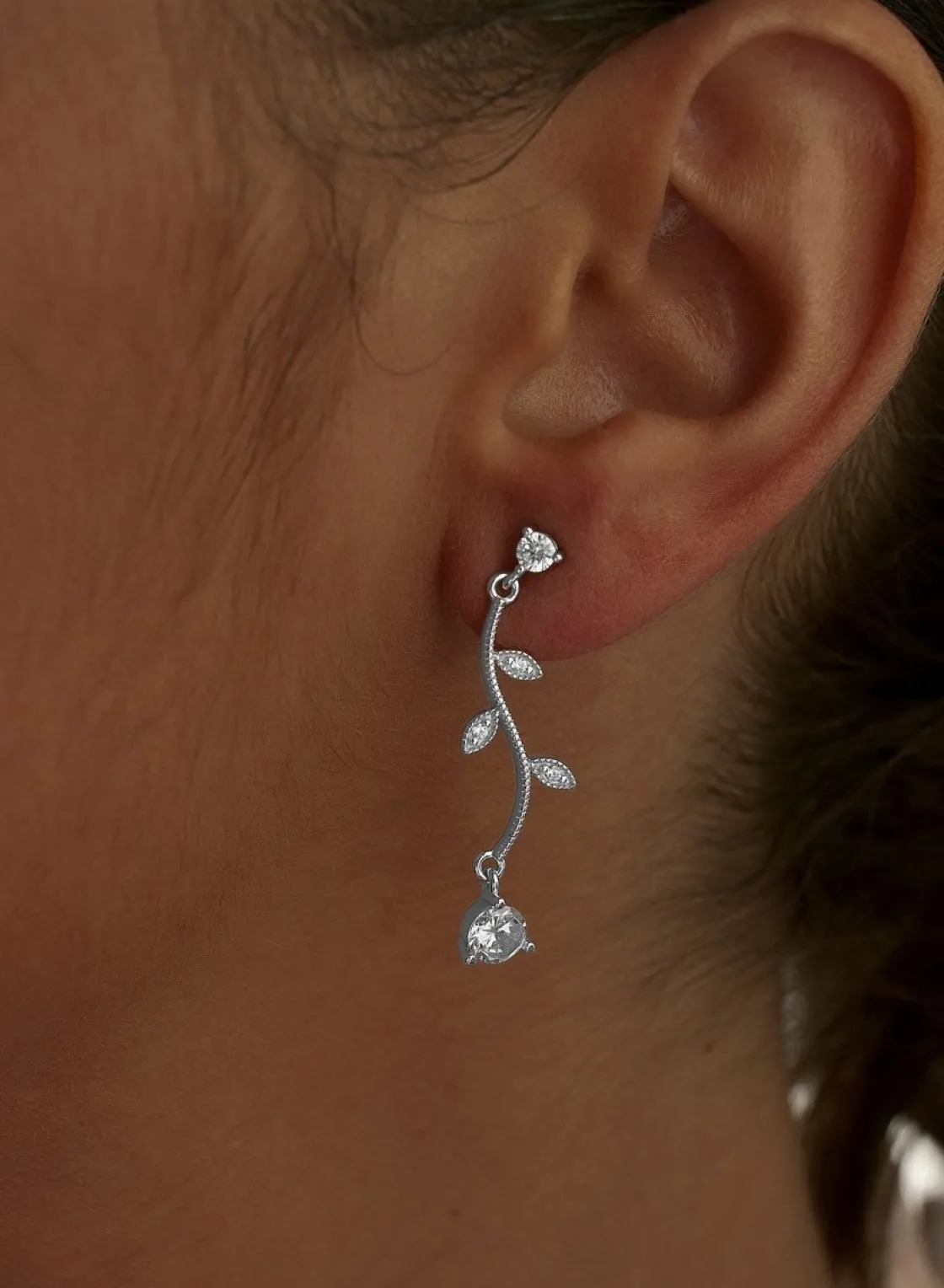 Pendientes Largos | LINEARGENT Pendientes largos finos diseño nature con circonita