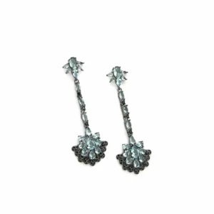 Pendientes Largos | LINEARGENT Pendientes largos finos plata en rutenio detalle en azul