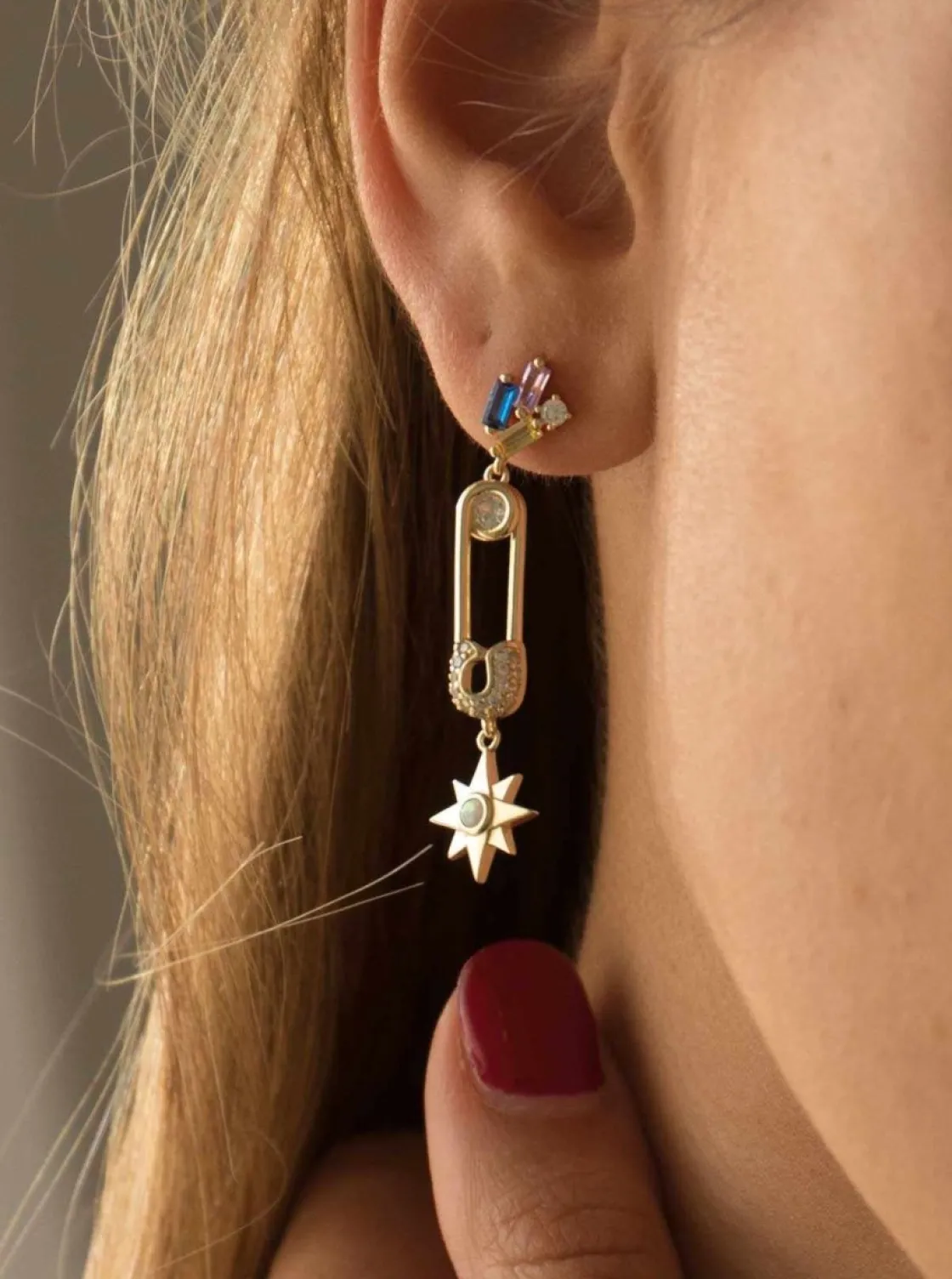 Pendientes Largos | LINEARGENT Pendientes largos motivo de imperdible y estrella con circonitas
