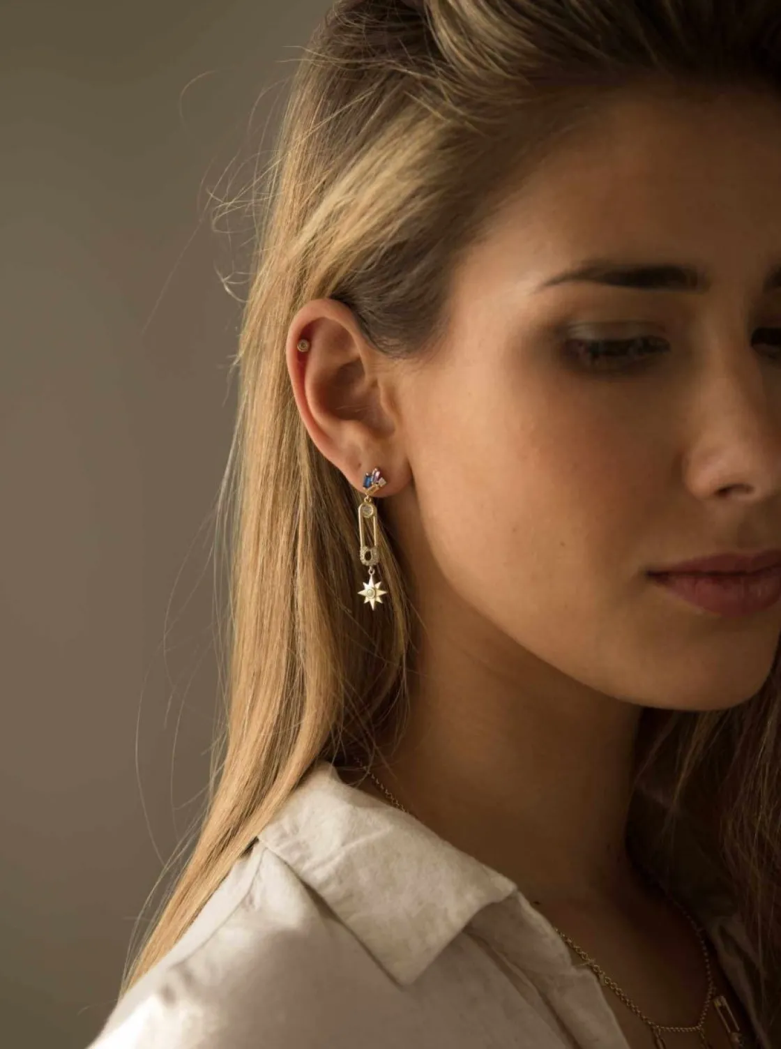 Pendientes Largos | LINEARGENT Pendientes largos motivo de imperdible y estrella con circonitas