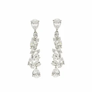Pendientes Largos | LINEARGENT Pendientes largos novia brillantes diseño cascada de cuarzos adamantinos