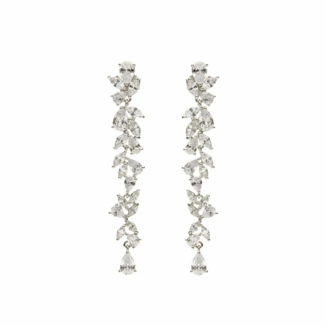 Pendientes Largos | LINEARGENT Pendientes largos novia diseño floral con cuarzos adamantinos
