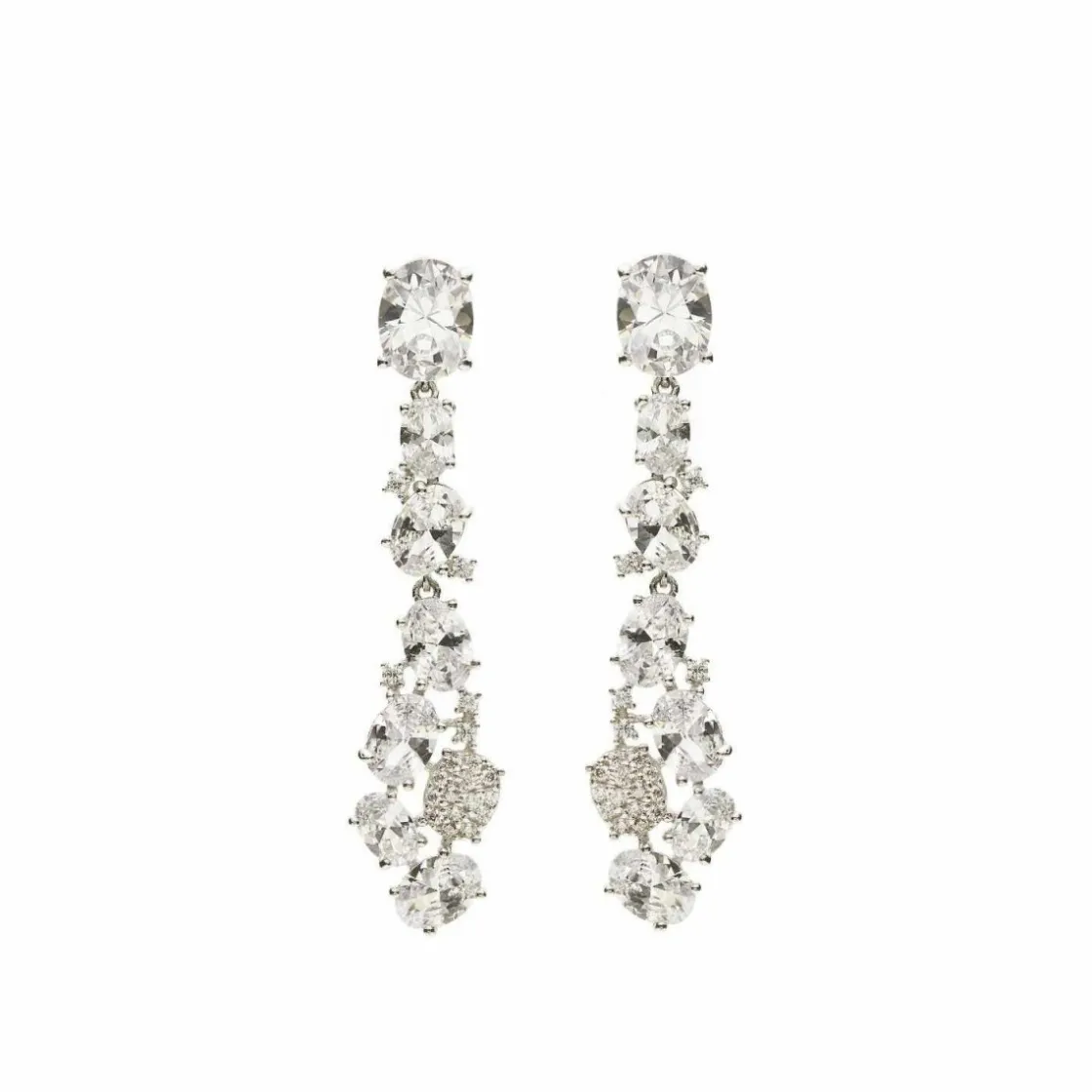 Pendientes Largos | LINEARGENT Pendientes largos novia diseño óvalos con cuarzos adamantinos