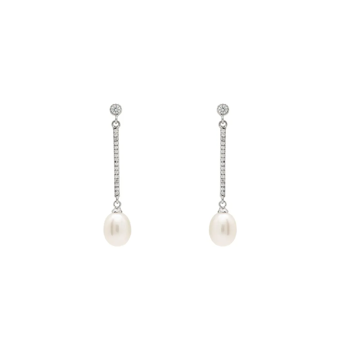 Pendientes Largos | Pendientes Perlas | LINEARGENT Pendientes largos perlas con movimiento y detalle de circonitas
