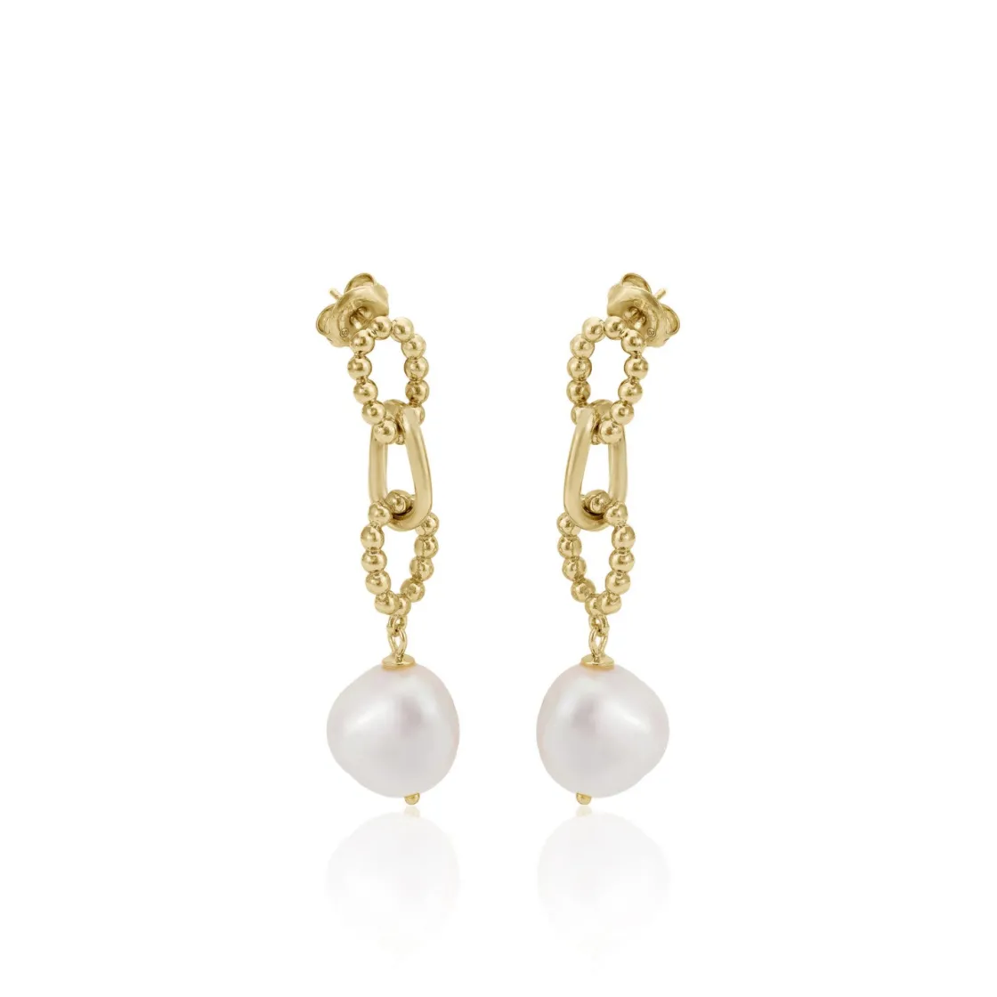 Pendientes Largos | Pendientes Perlas | LINEARGENT Pendientes largos perlas diseño de eslabones dorados