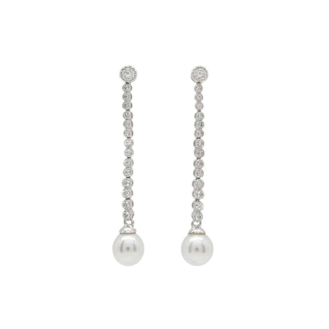 Pendientes Perlas | LINEARGENT Pendientes largos perlas diseño elegante con circonitas