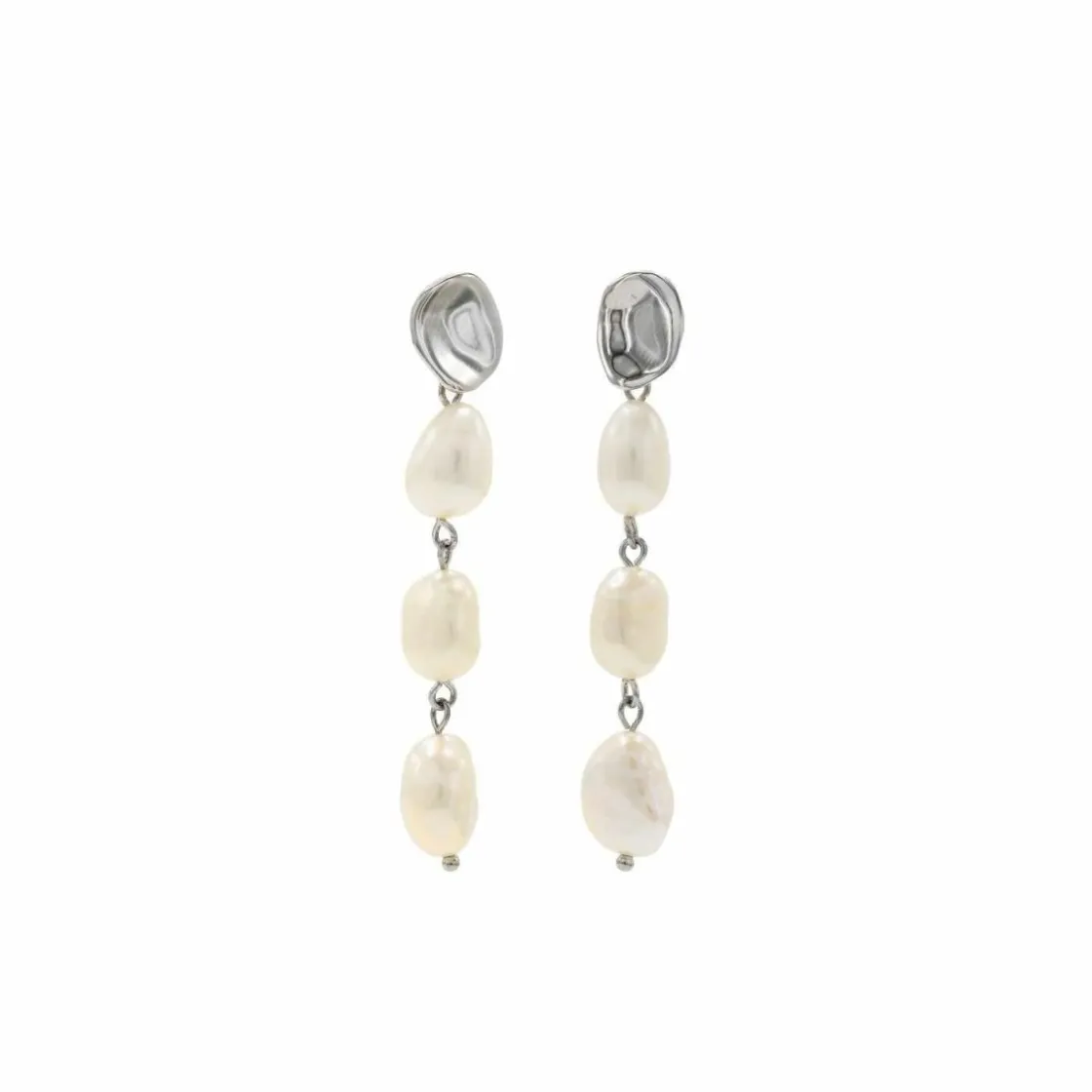 Pendientes Perlas | LINEARGENT Pendientes largos perlas diseño líquido irregular