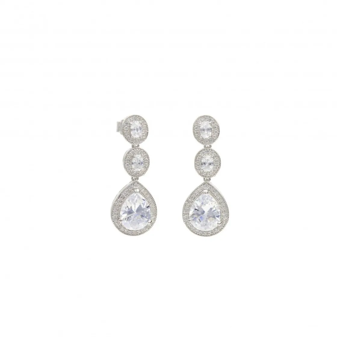 Pendientes Largos | LINEARGENT Pendientes largos plata brillantes novia móviles de 3 piezas con lágrima