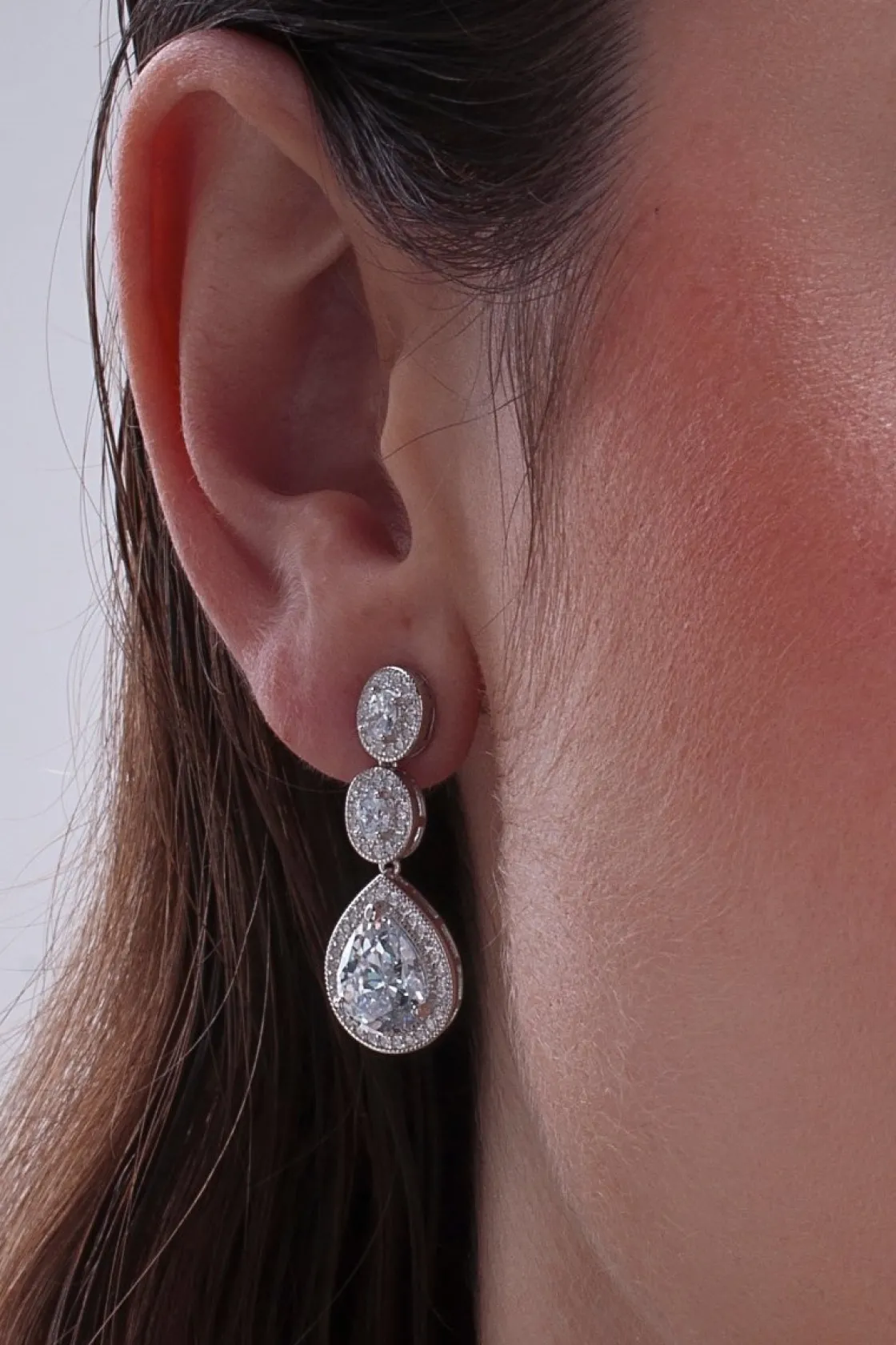 Pendientes Largos | LINEARGENT Pendientes largos plata brillantes novia móviles de 3 piezas con lágrima