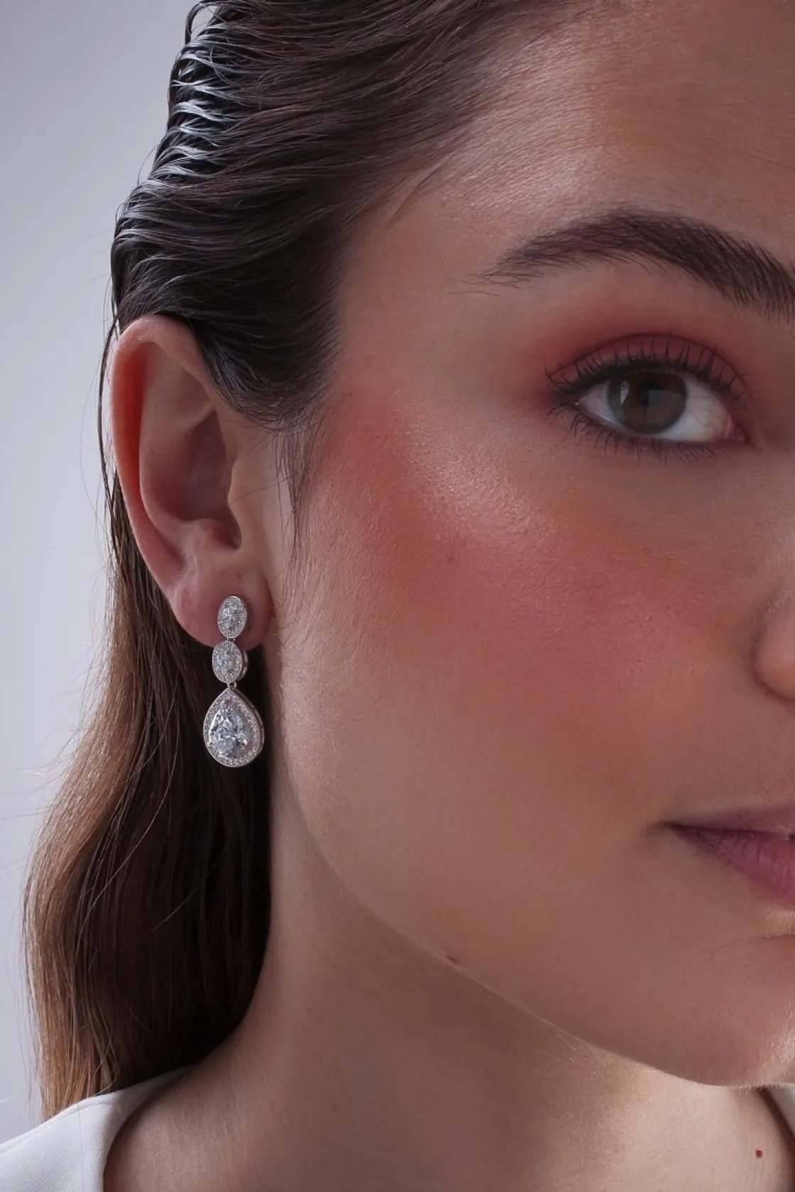 Pendientes Largos | LINEARGENT Pendientes largos plata brillantes novia móviles de 3 piezas con lágrima