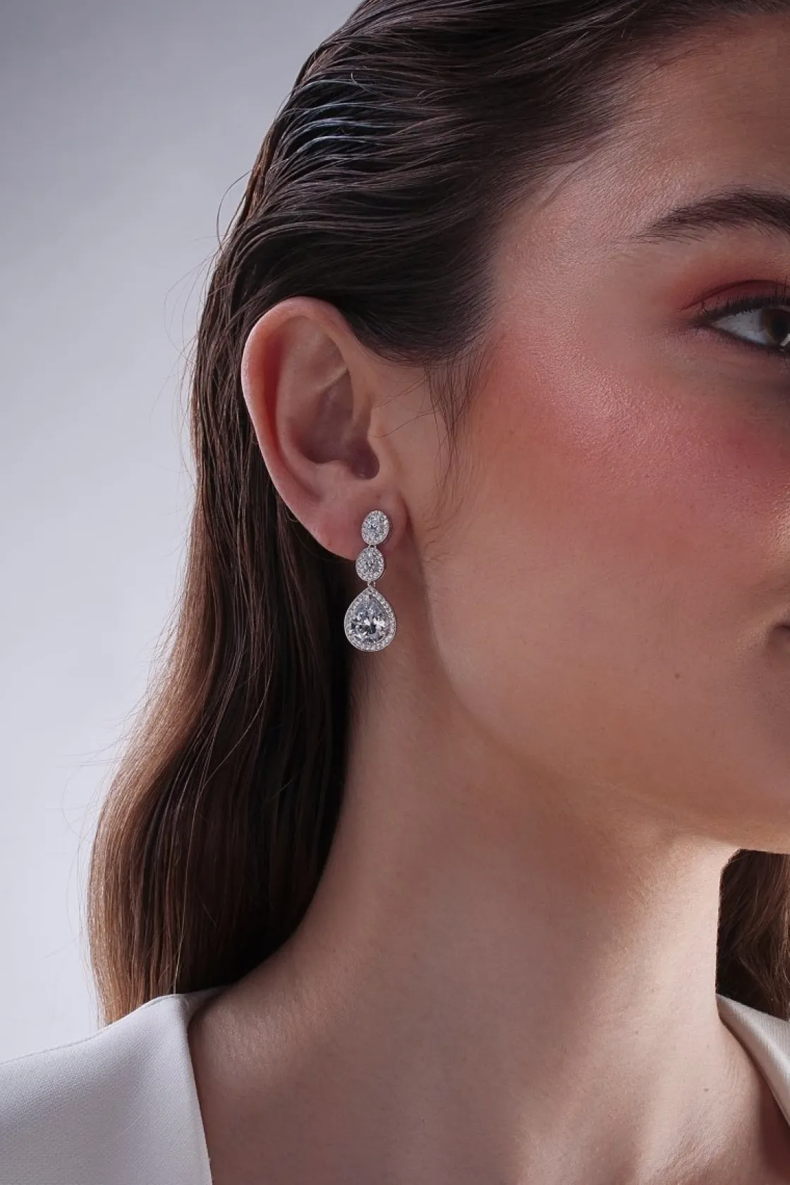 Pendientes Largos | LINEARGENT Pendientes largos plata brillantes novia móviles de 3 piezas con lágrima