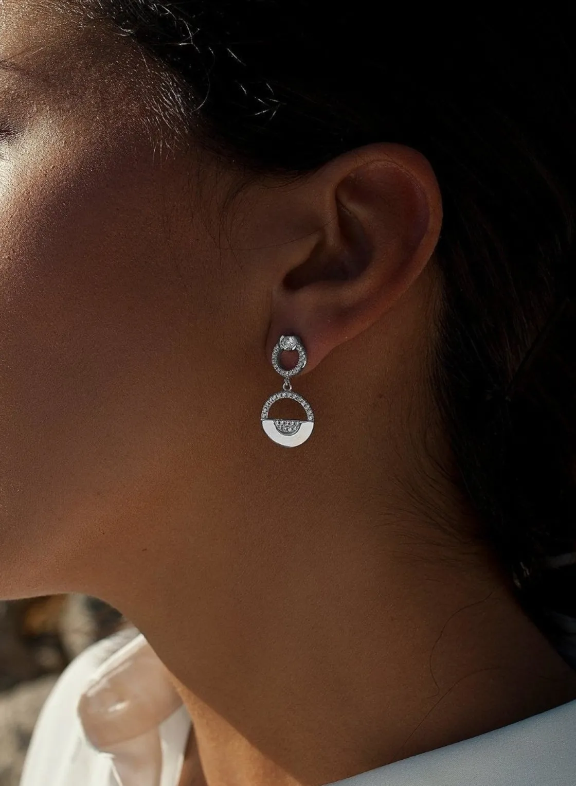 Pendientes Largos | LINEARGENT Pendientes largos plata y circonitas con círculos de diferentes medidas