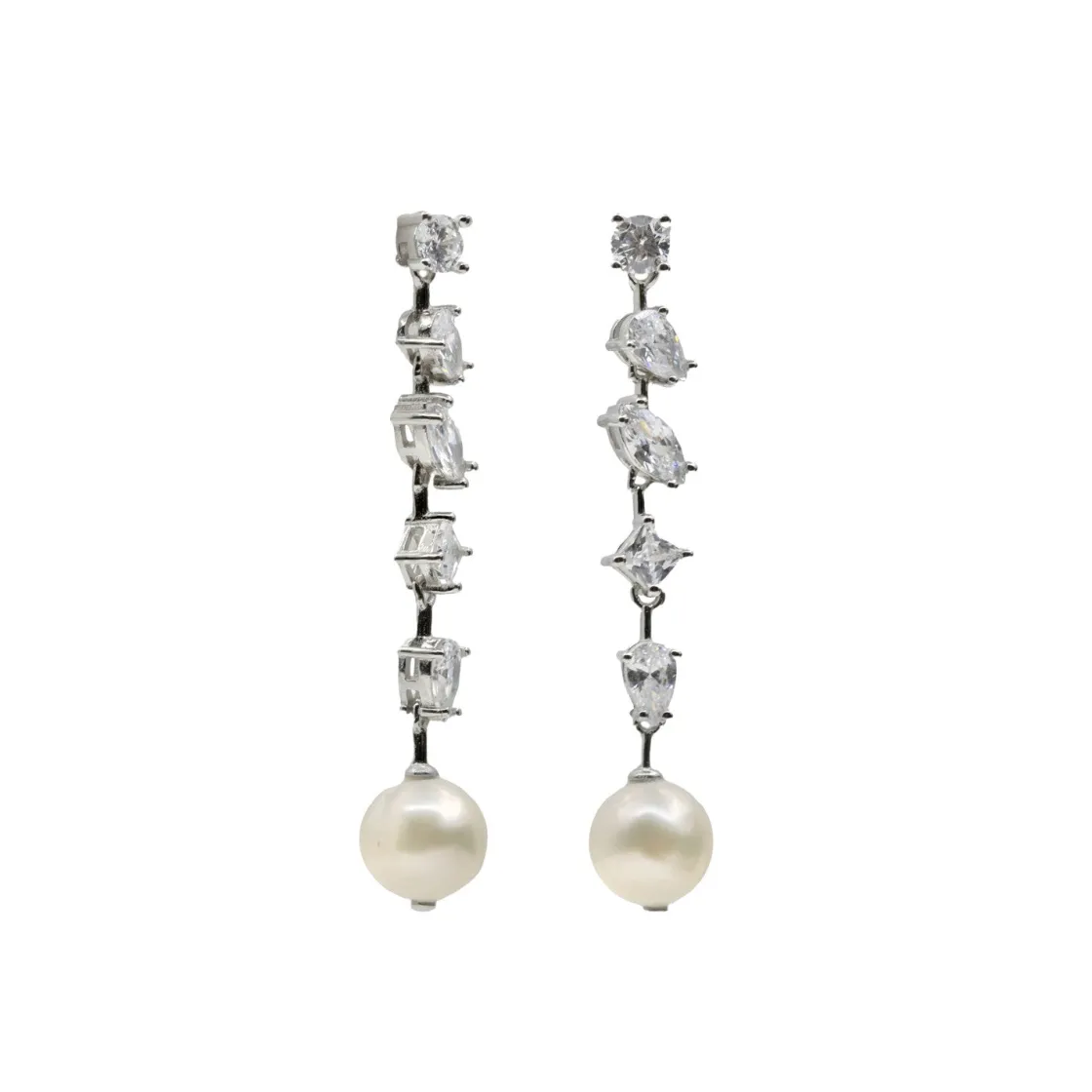 Pendientes Largos | Pendientes Perlas | LINEARGENT Pendientes novia largos con circonitas irregulares y perla