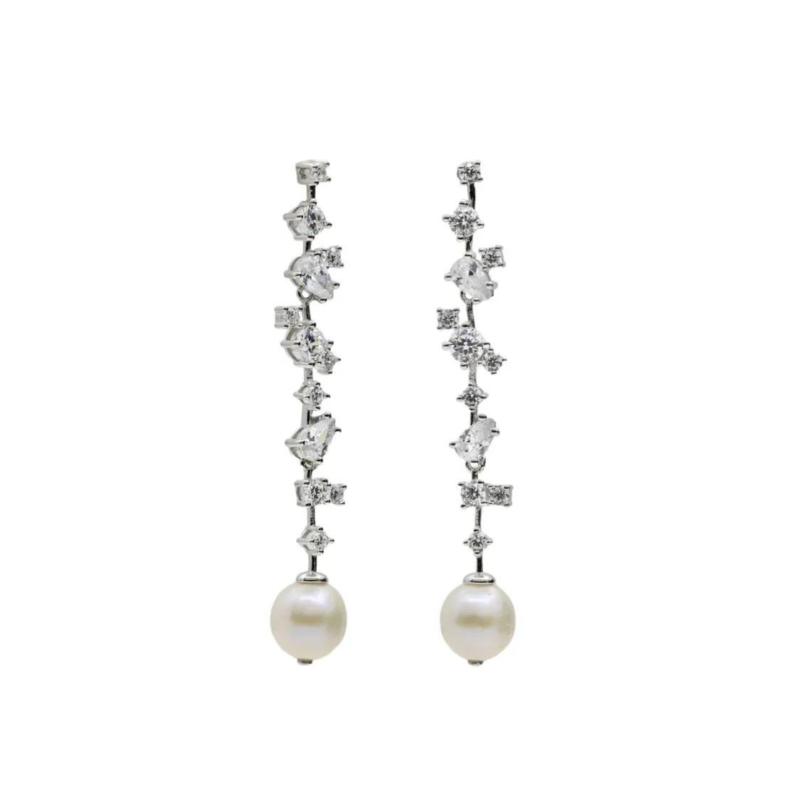 Pendientes Largos | LINEARGENT Pendientes novia largos con circonitas y perla