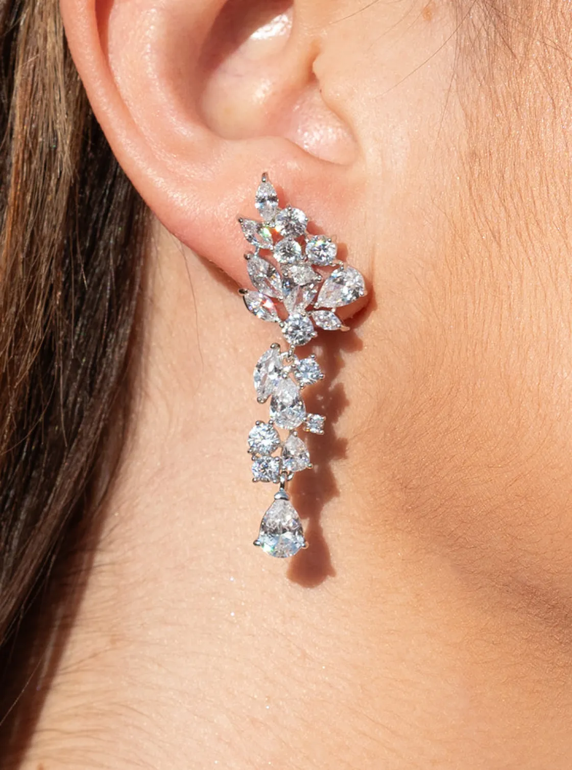 Pendientes Largos | LINEARGENT Pendientes novia plata y circonitas con distintas tallas