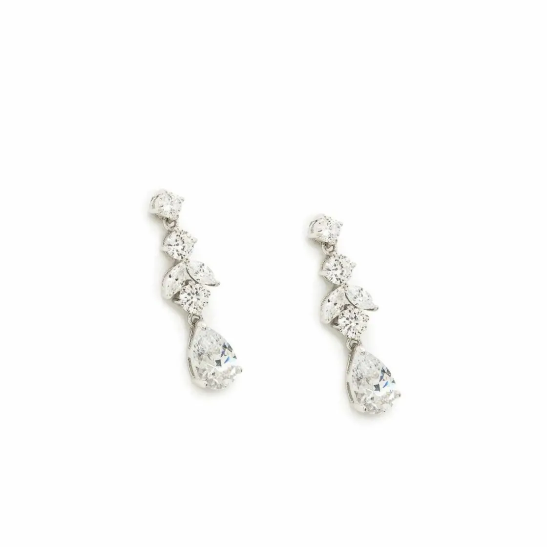 Pendientes Largos | LINEARGENT Pendientes novia plata y circonitas diseño floral