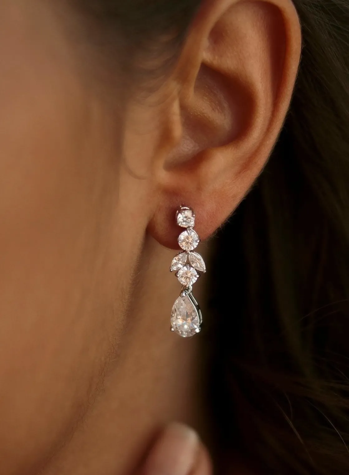 Pendientes Largos | LINEARGENT Pendientes novia plata y circonitas diseño floral