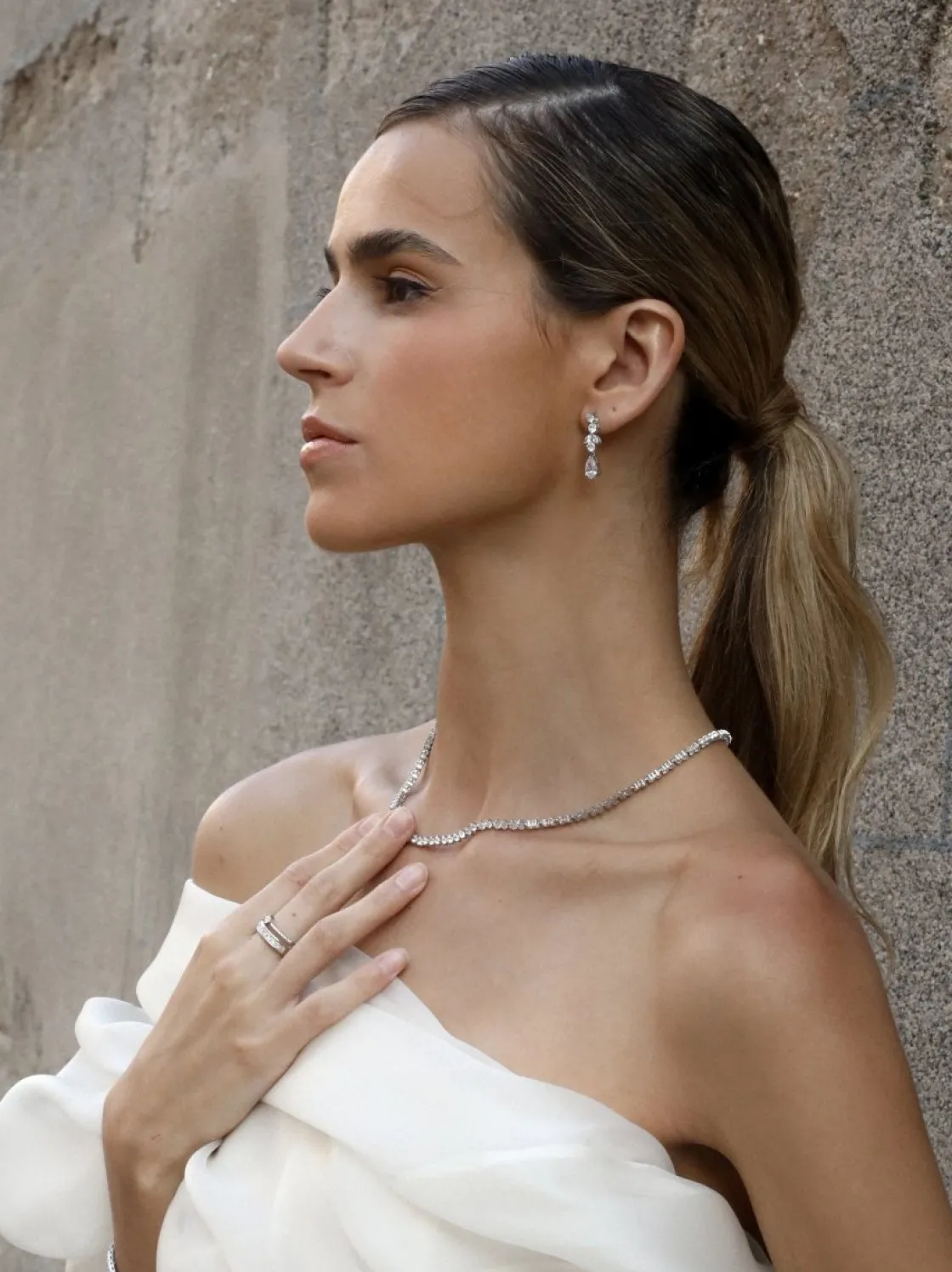 Pendientes Largos | LINEARGENT Pendientes novia plata y circonitas diseño floral