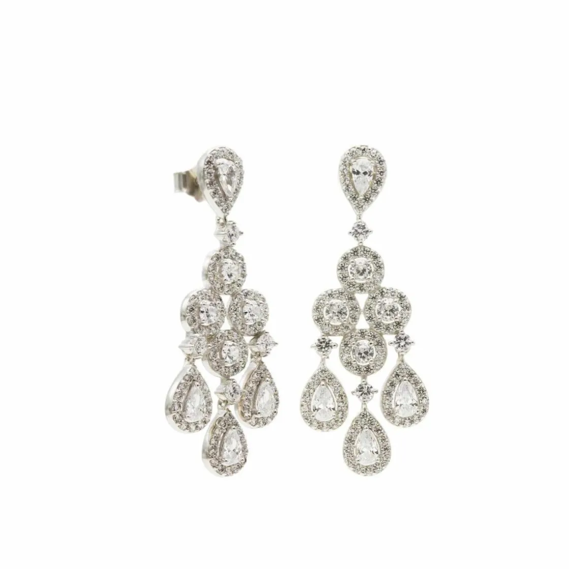 Pendientes Largos | LINEARGENT Pendientes novia plata y circonitas lámpara plata con movimiento
