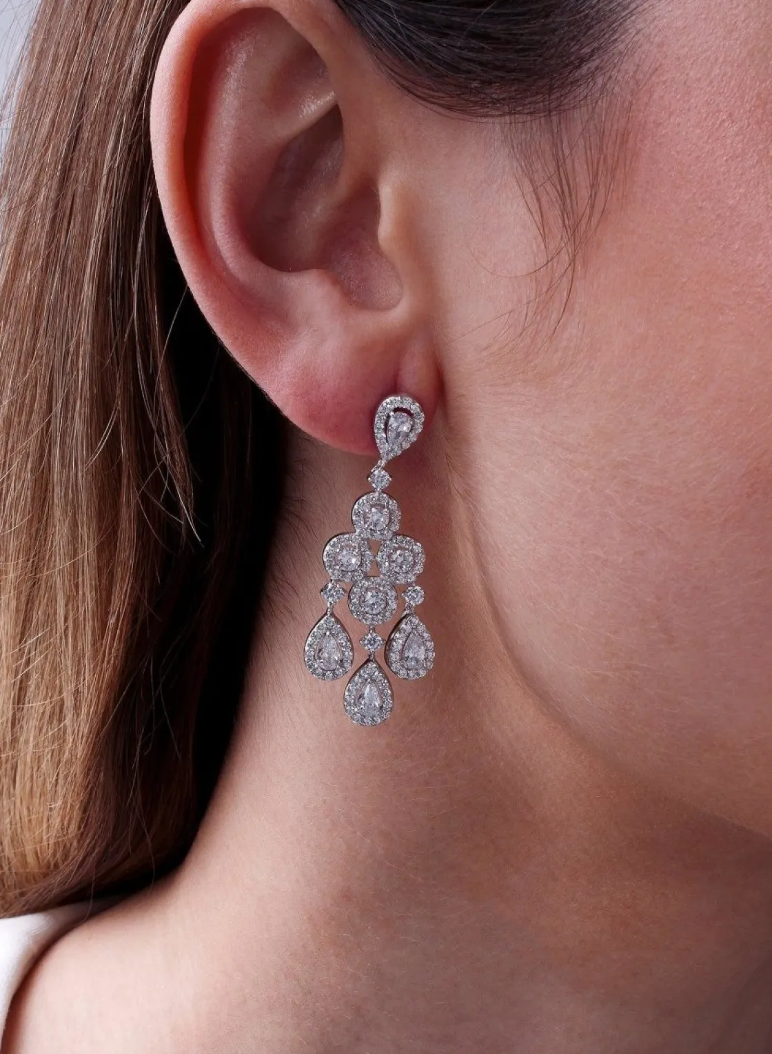 Pendientes Largos | LINEARGENT Pendientes novia plata y circonitas lámpara plata con movimiento
