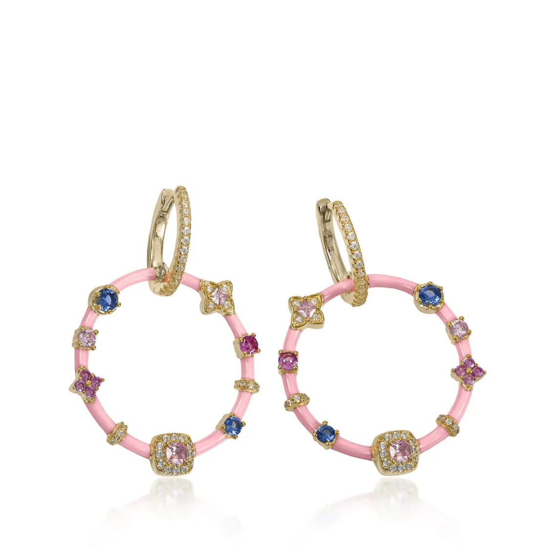 Pendientes Originales | LINEARGENT Pendientes originales con gemas estilo aro de esmalte rosa