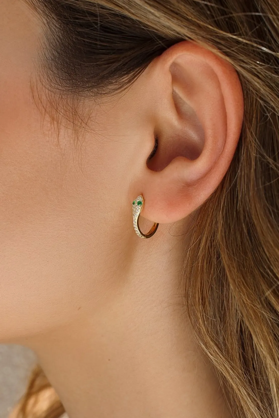 Pendientes Aro | LINEARGENT Pendientes originales de plata de silueta de serpiente con circonitas engastadas