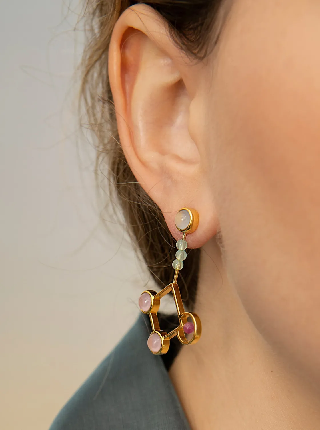 Pendientes Originales | Pendientes Largos | LINEARGENT Pendientes originales de plata diseño rombo con piedras de colores
