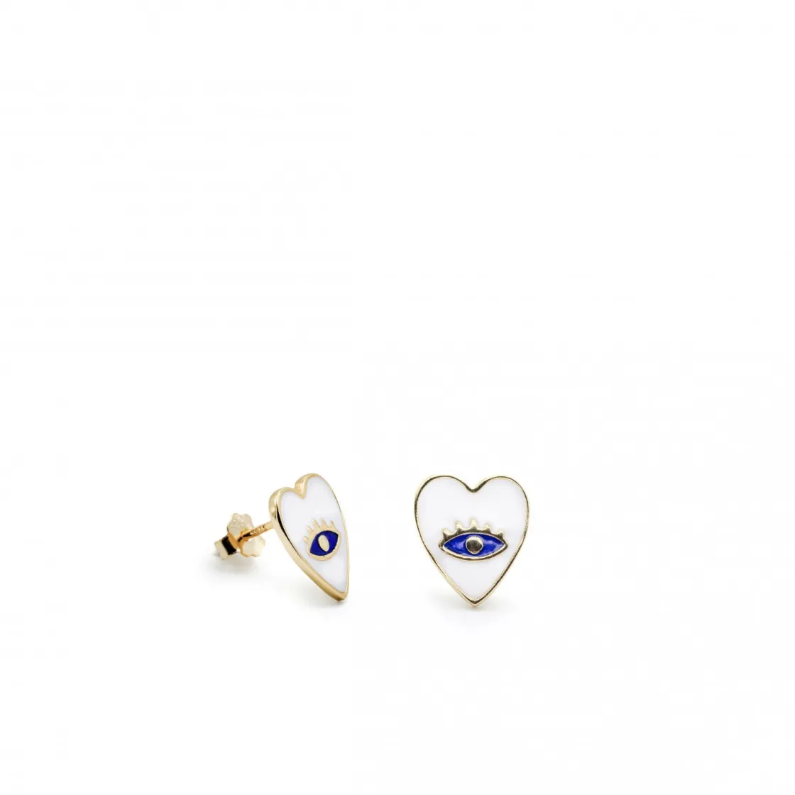 Pendientes Pequeños | LINEARGENT Pendientes originales diseño corazón con esmalte blanco