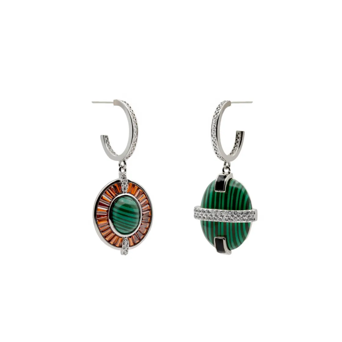 Pendientes Originales | LINEARGENT Pendientes originales diseño doble óvalo con malaquita