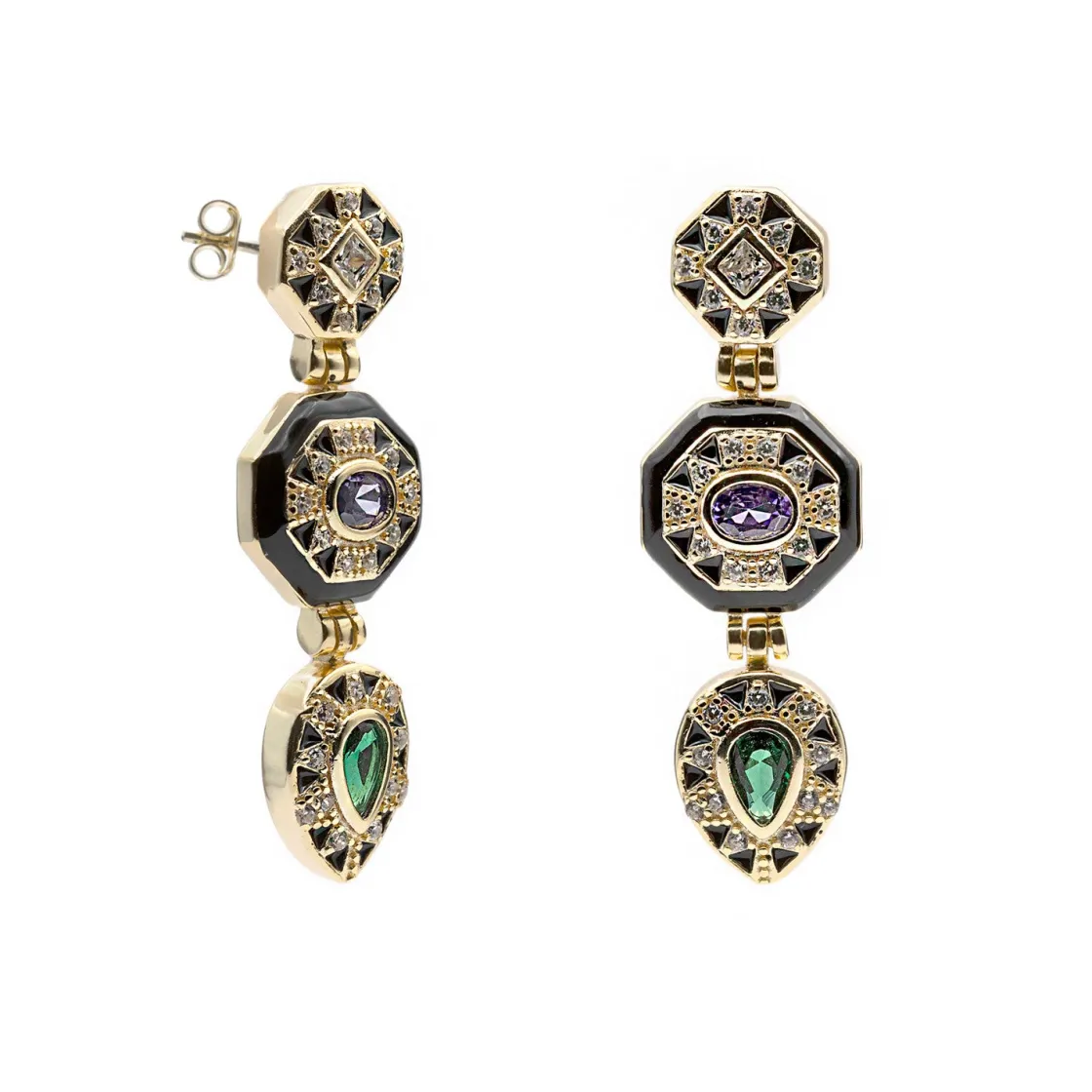 Pendientes Largos | Pendientes De Piedras De Colores | LINEARGENT Pendientes originales diseño geométrico estilo étnico
