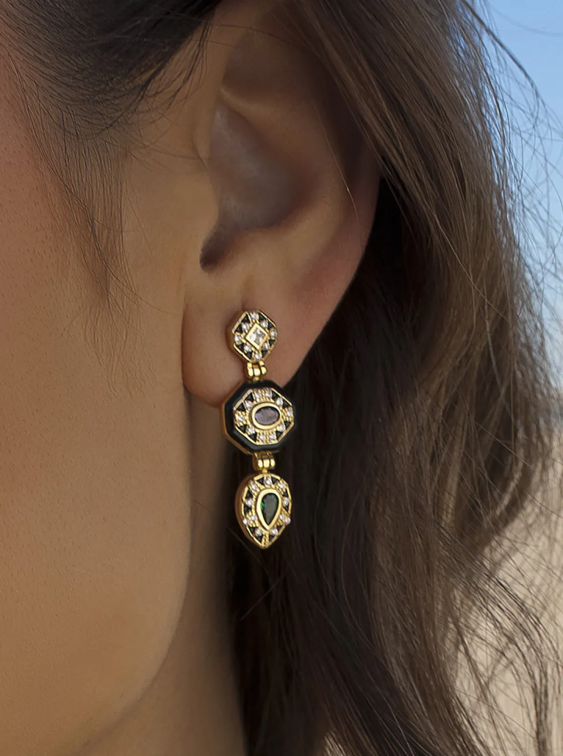 Pendientes Largos | Pendientes De Piedras De Colores | LINEARGENT Pendientes originales diseño geométrico estilo étnico
