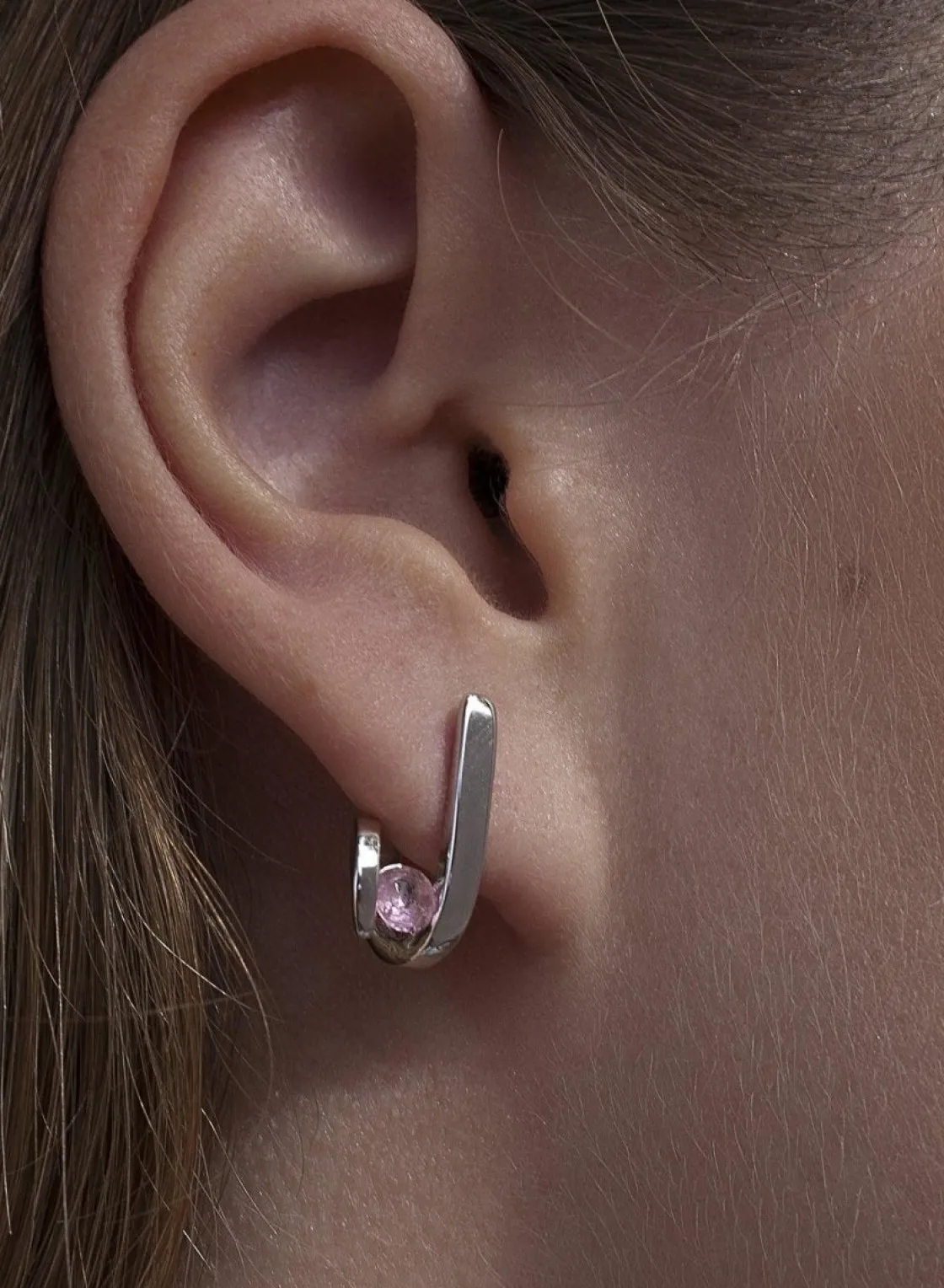 Pendientes De Piedras De Colores | Pendientes Pequeños | LINEARGENT Pendientes originales diseño zig-zag con gema en tono rosa