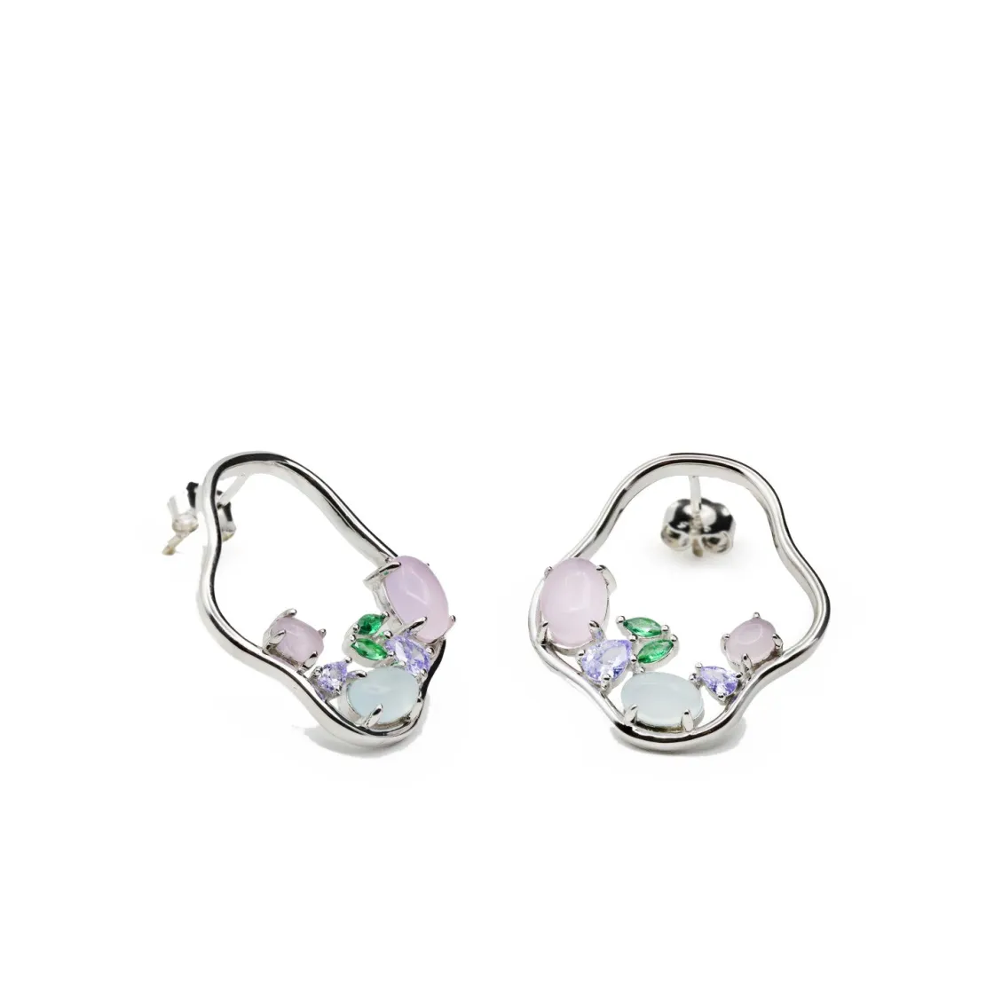 Pendientes Originales | Pendientes De Piedras De Colores | LINEARGENT Pendientes originales estilo aro irregular con gemas
