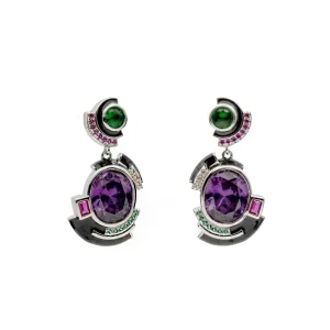 Pendientes Originales | Pendientes De Piedras De Colores | LINEARGENT Pendientes originales gemas multicolor diseño chaos