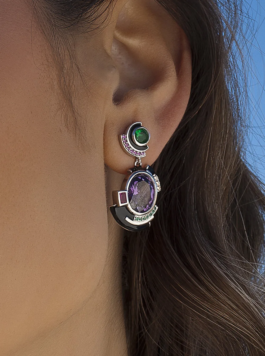 Pendientes Originales | Pendientes De Piedras De Colores | LINEARGENT Pendientes originales gemas multicolor diseño chaos