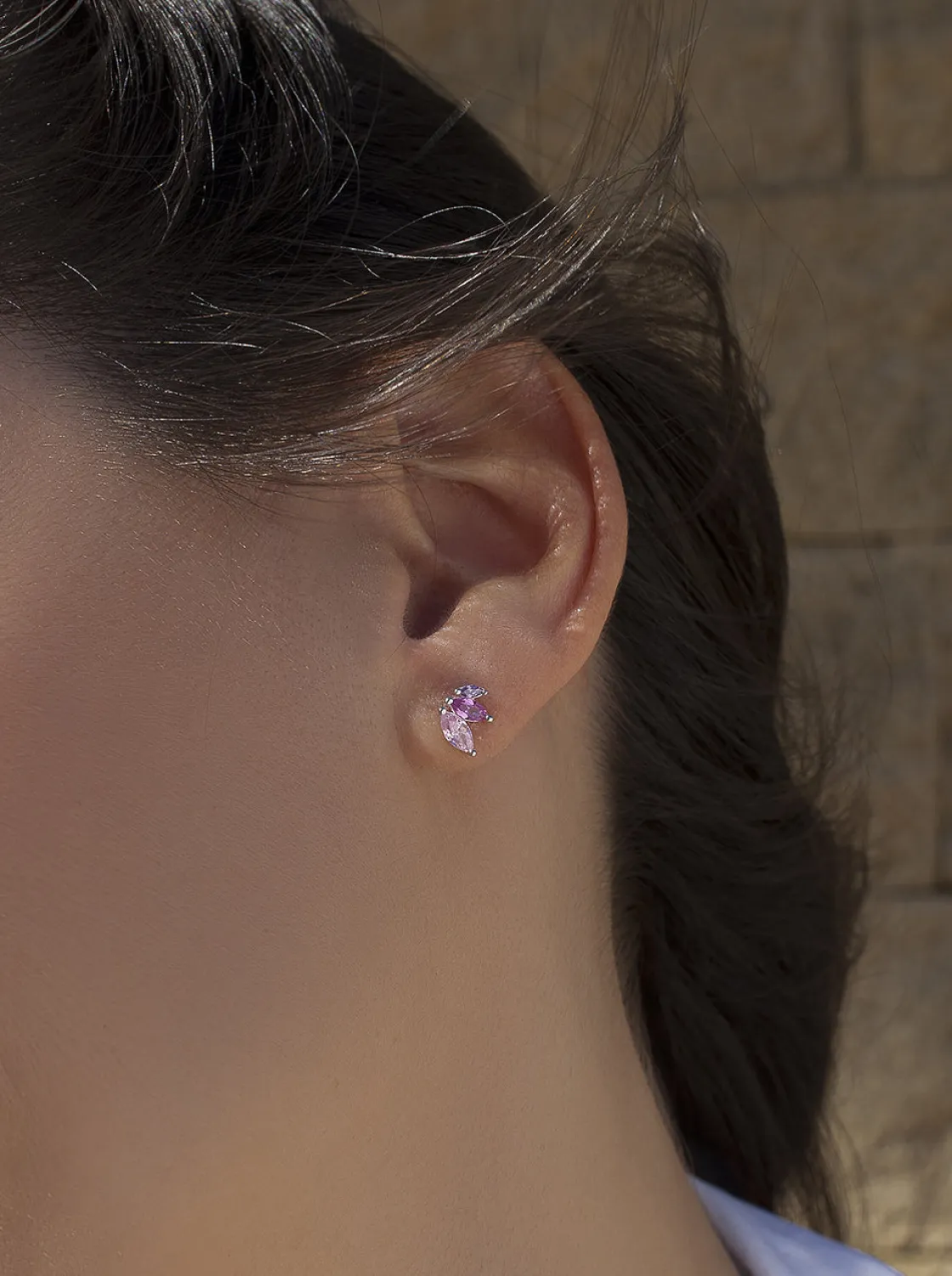 Pendientes Pequeños | LINEARGENT Pendientes pequeños con gemas en tonos rosados