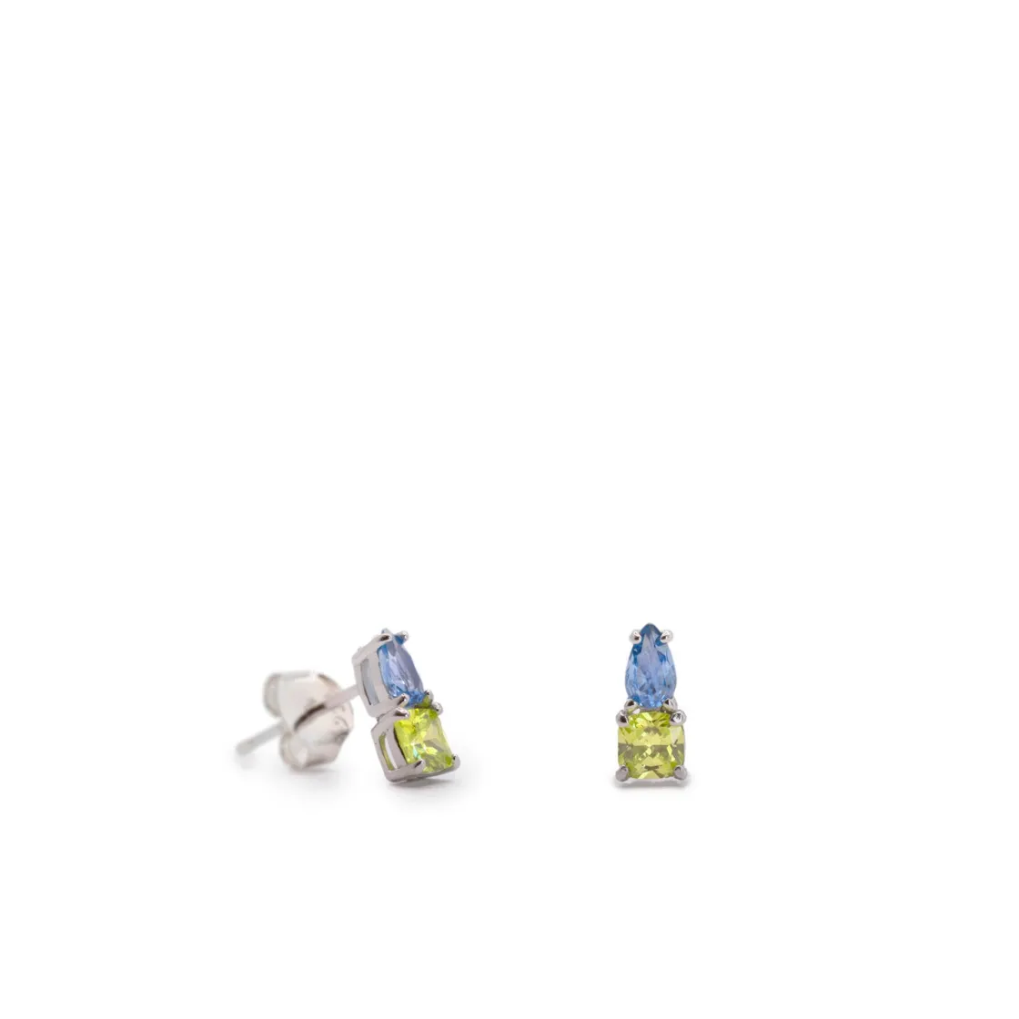 Pendientes De Piedras De Colores | Pendientes Pequeños | LINEARGENT Pendientes pequeños con gemas tono aguamarina y lima