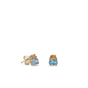 Pendientes De Piedras De Colores | Pendientes Pequeños | LINEARGENT Pendientes pequeños con gemas tono aguamarina y naranja