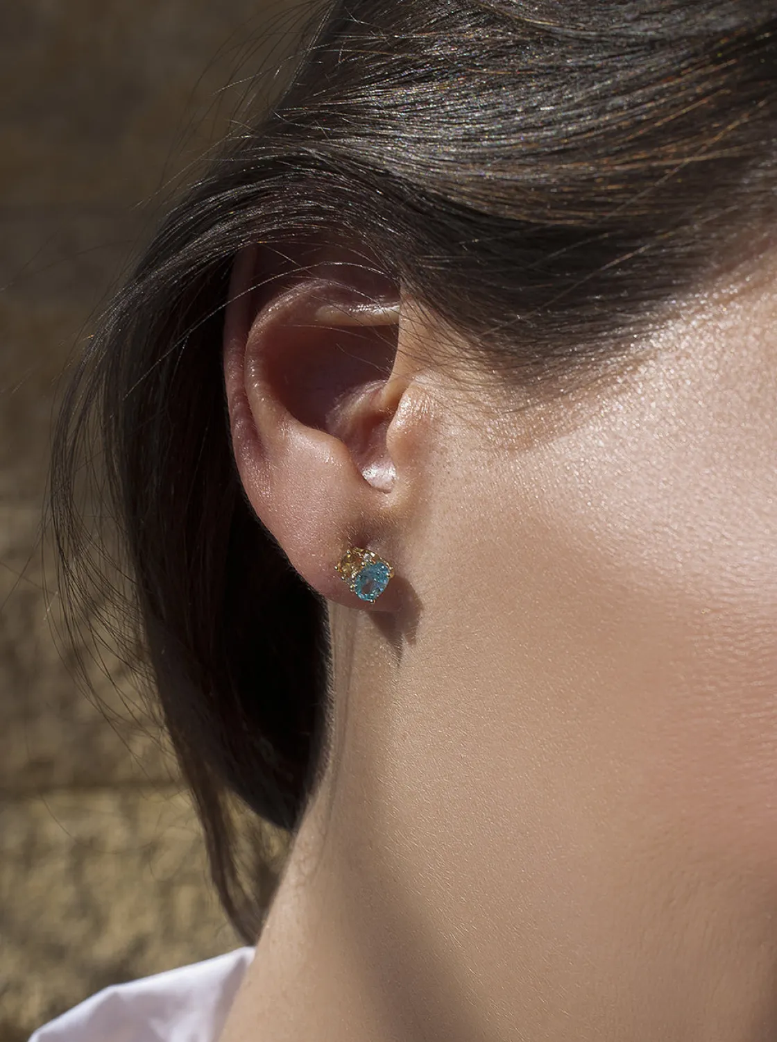 Pendientes De Piedras De Colores | Pendientes Pequeños | LINEARGENT Pendientes pequeños con gemas tono aguamarina y naranja