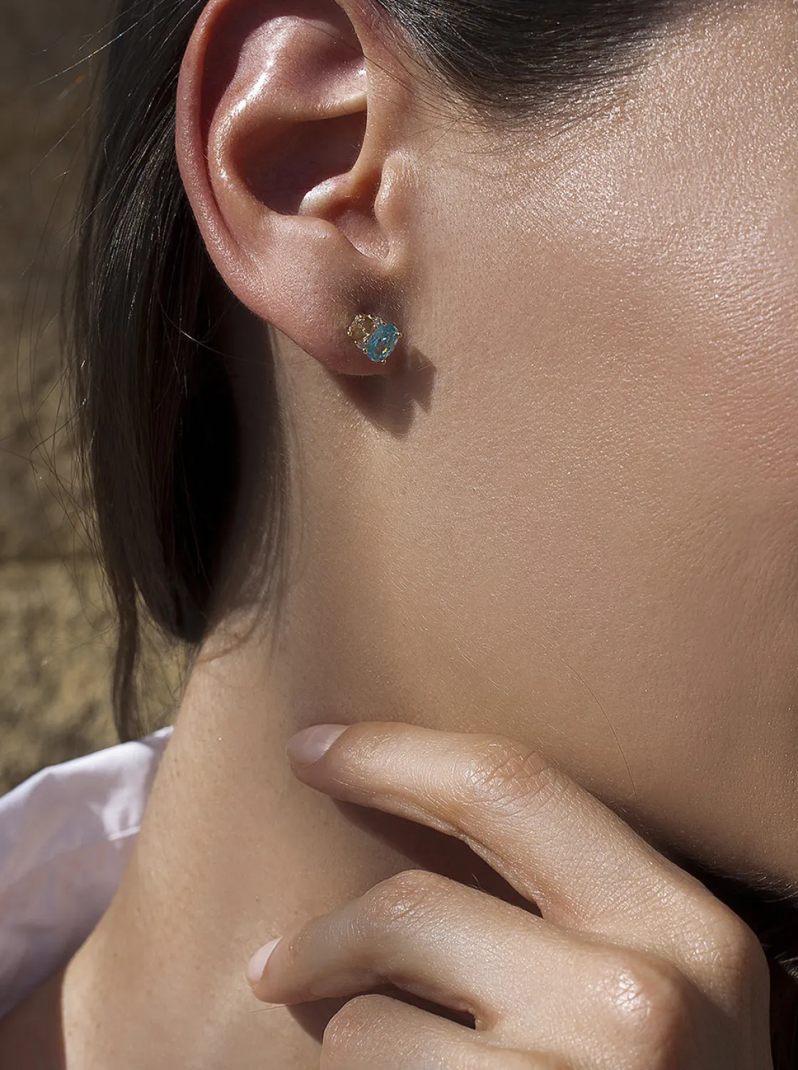 Pendientes De Piedras De Colores | Pendientes Pequeños | LINEARGENT Pendientes pequeños con gemas tono aguamarina y naranja