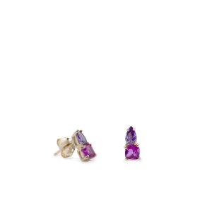 Pendientes De Piedras De Colores | Pendientes Pequeños | LINEARGENT Pendientes pequeños con gemas tono fucsia y amatista