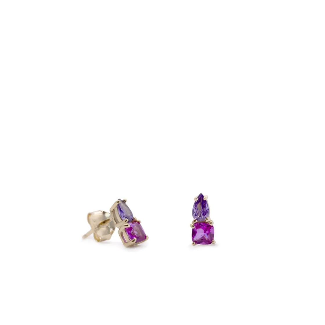 Pendientes De Piedras De Colores | Pendientes Pequeños | LINEARGENT Pendientes pequeños con gemas tono fucsia y amatista