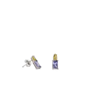 Pendientes De Piedras De Colores | Pendientes Pequeños | LINEARGENT Pendientes pequeños con gemas tono lavanda y amarillo