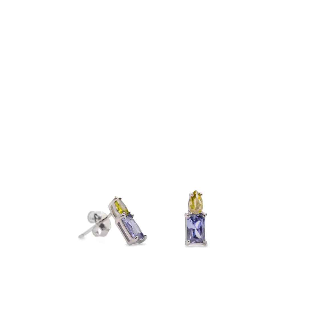 Pendientes De Piedras De Colores | Pendientes Pequeños | LINEARGENT Pendientes pequeños con gemas tono lavanda y amarillo