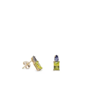 Pendientes De Piedras De Colores | Pendientes Pequeños | LINEARGENT Pendientes pequeños con gemas tono lima y lavanda